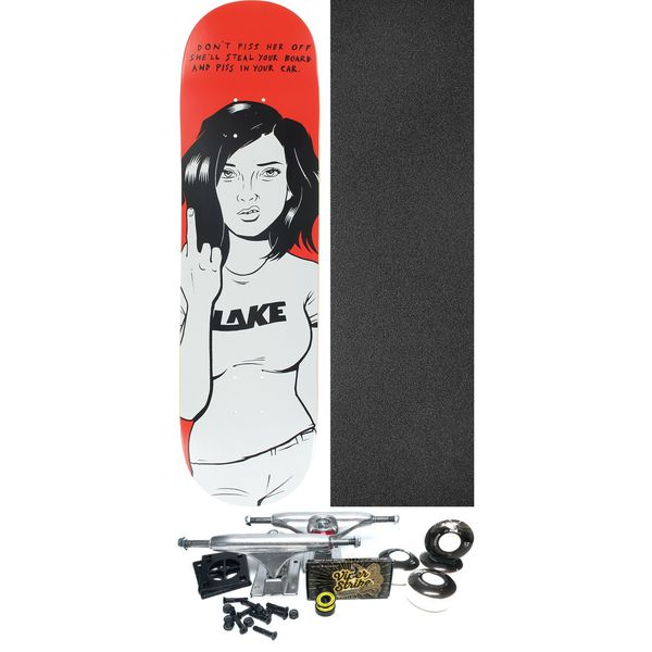 Lake Skateboards Pissed Chick Red Skateboard Deck - 8.3" x 32" - Complete Skateboard Bundle